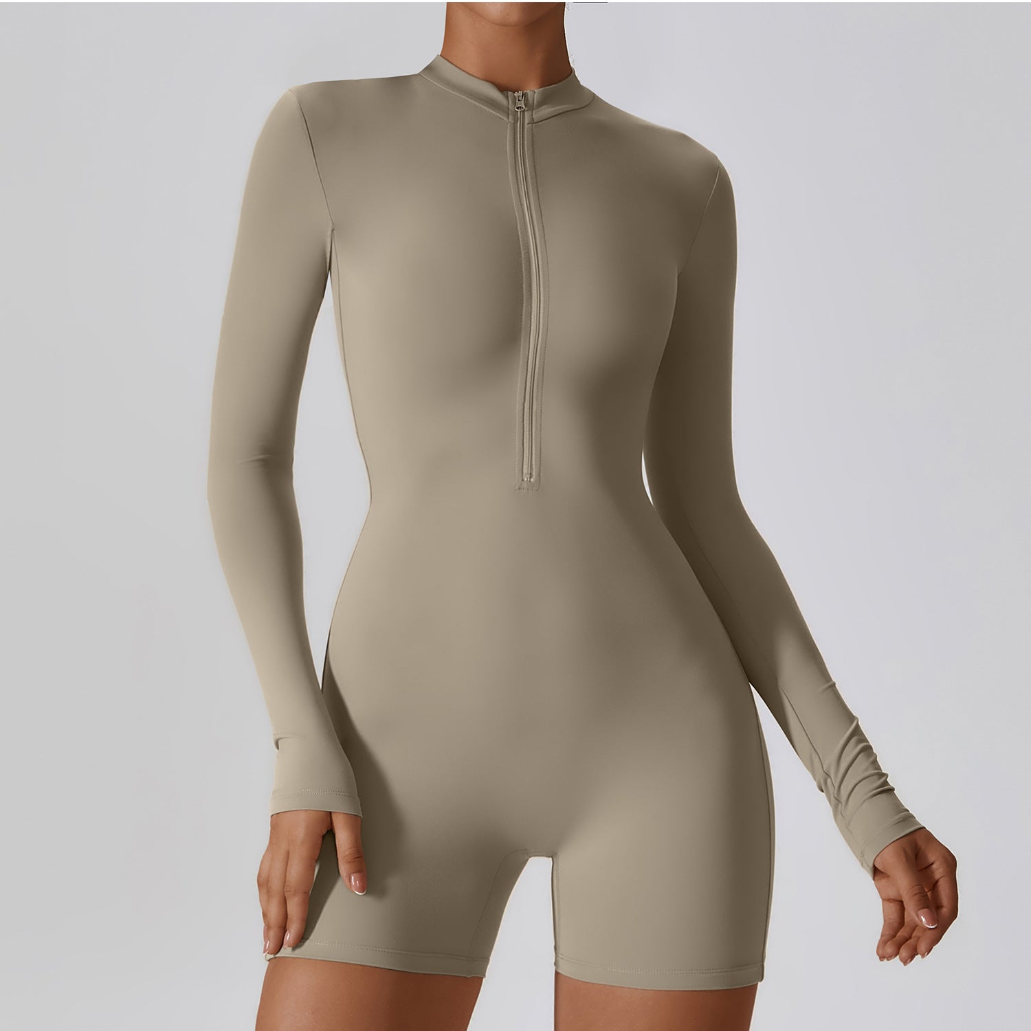 Sleek Long Sleeve Zippered Athletic Fitness Jumpsuit for Dynamic Workouts