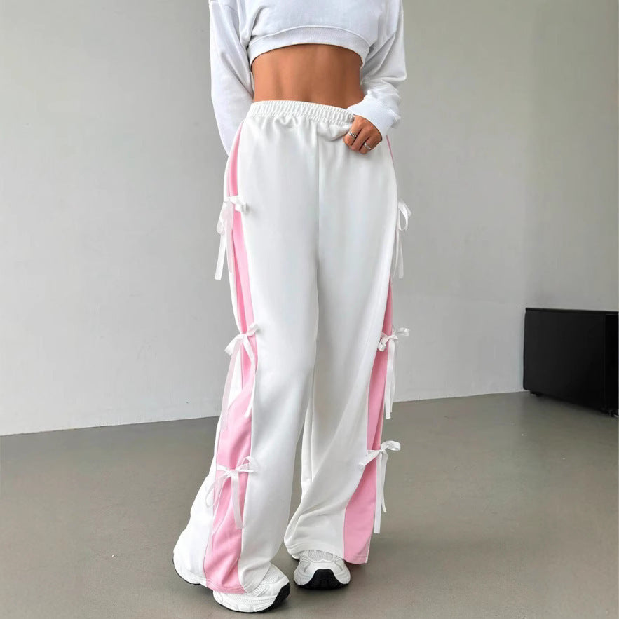 Women's Straight-Leg Trousers - Contrast Color Pull-On Pant