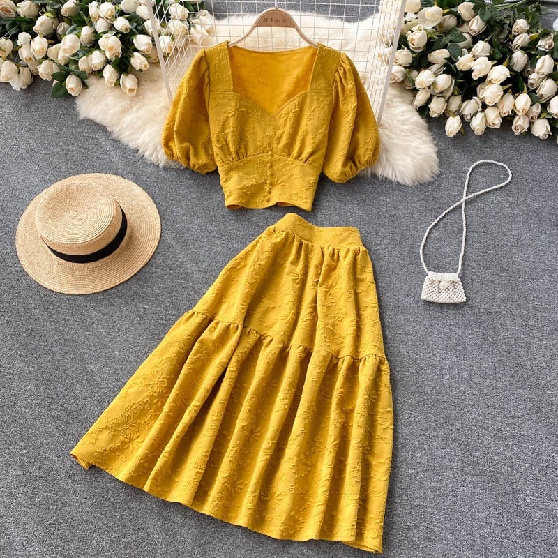 Women's Top & Umbrella Skirt Set - Fashion Two-Piece