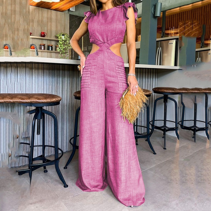 Chic Cut-Out Ruffled Sleeveless Wide Leg Jumpsuit