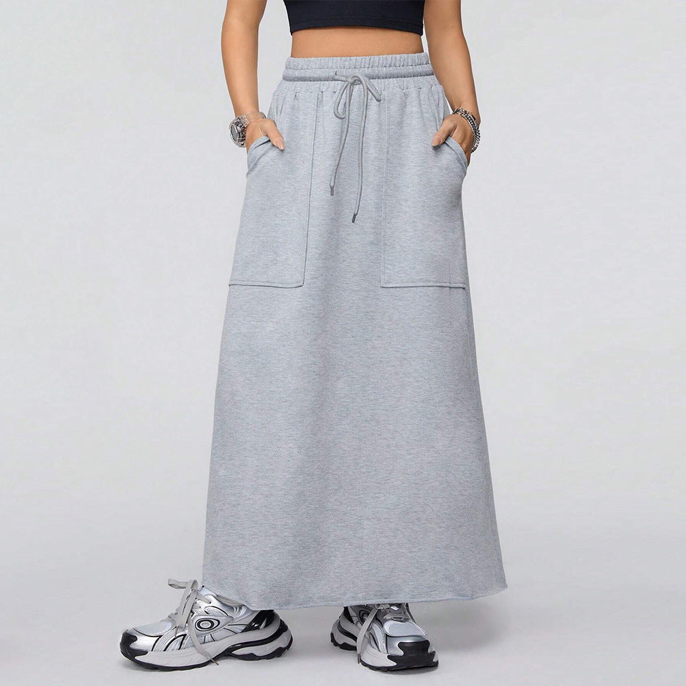 Relaxed Fit Flowy A Line Maxi Skirt with Drawstring Waist