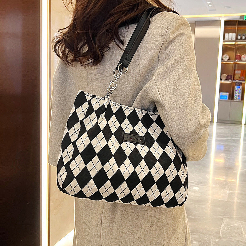 Chic Argyle Canvas Tote Bag - Spacious & Stylish
