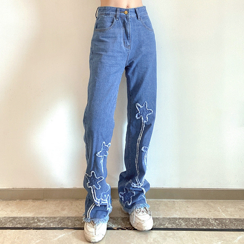 Ariana Vogue High Waist Star Distressed Flared Jeans for Women