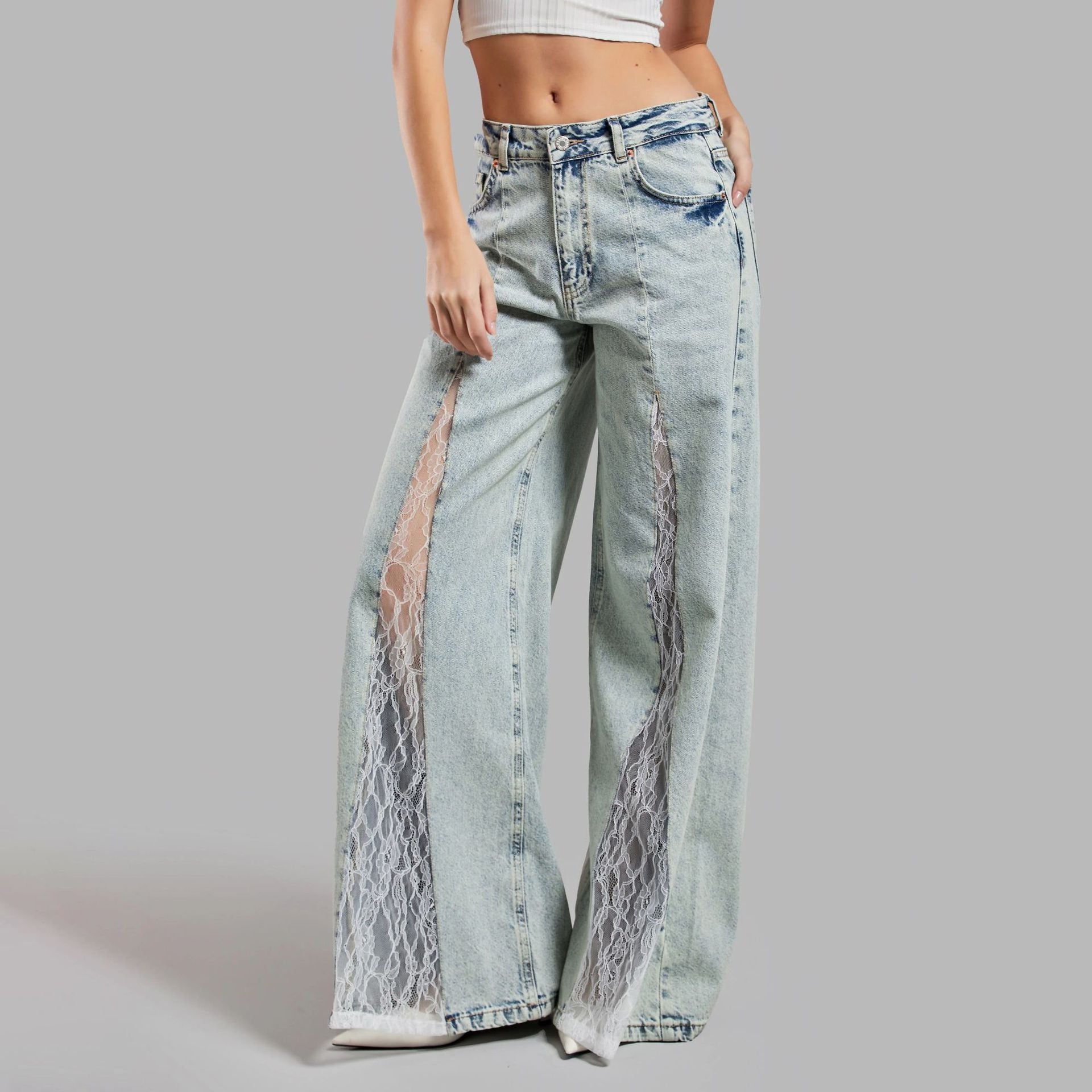 Women's Lace Detail Bootcut Jeans - Street Style Denim