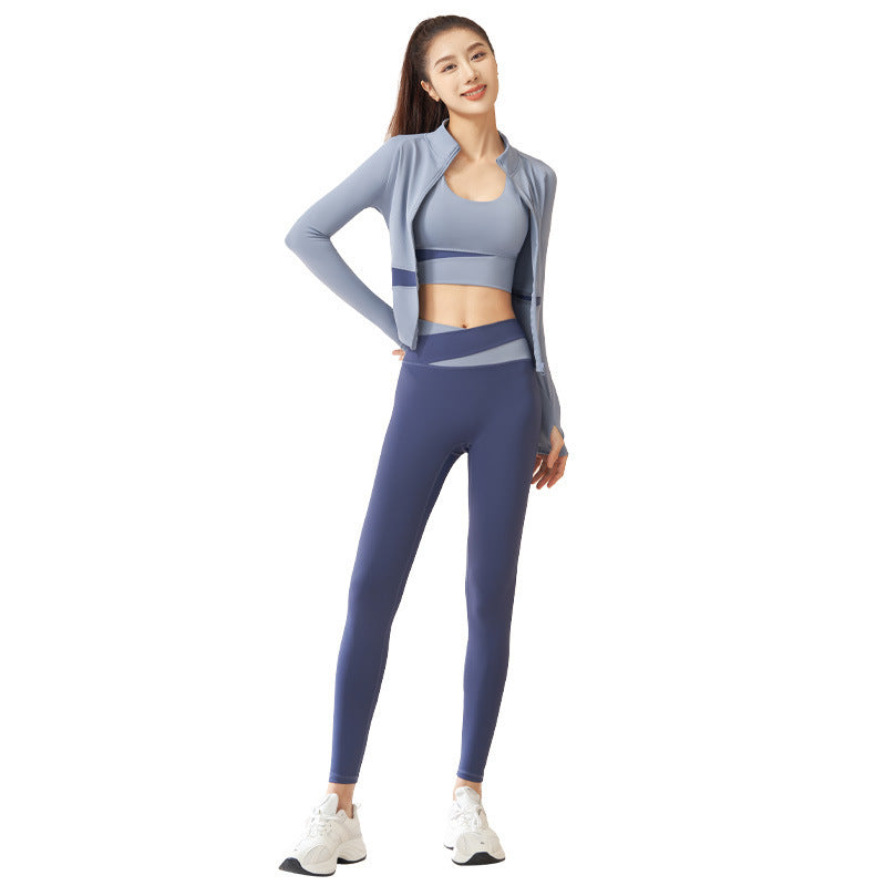 Performance Activewear Fitness Jacket Leggings Sports Bra Three Piece Set