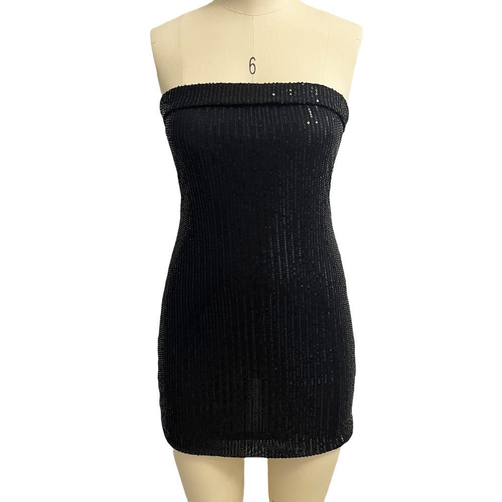 Sparkling Black Sequin Strapless Mini Dress - Elegant Party Attire