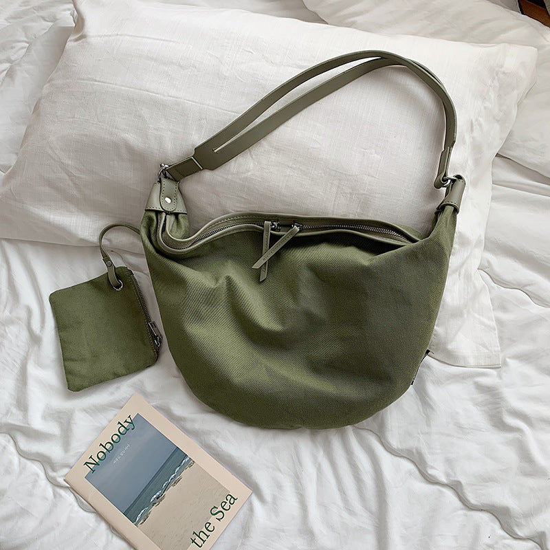 Chic Canvas Crossbody Bag for Women - Fashionable Dumpling Purse