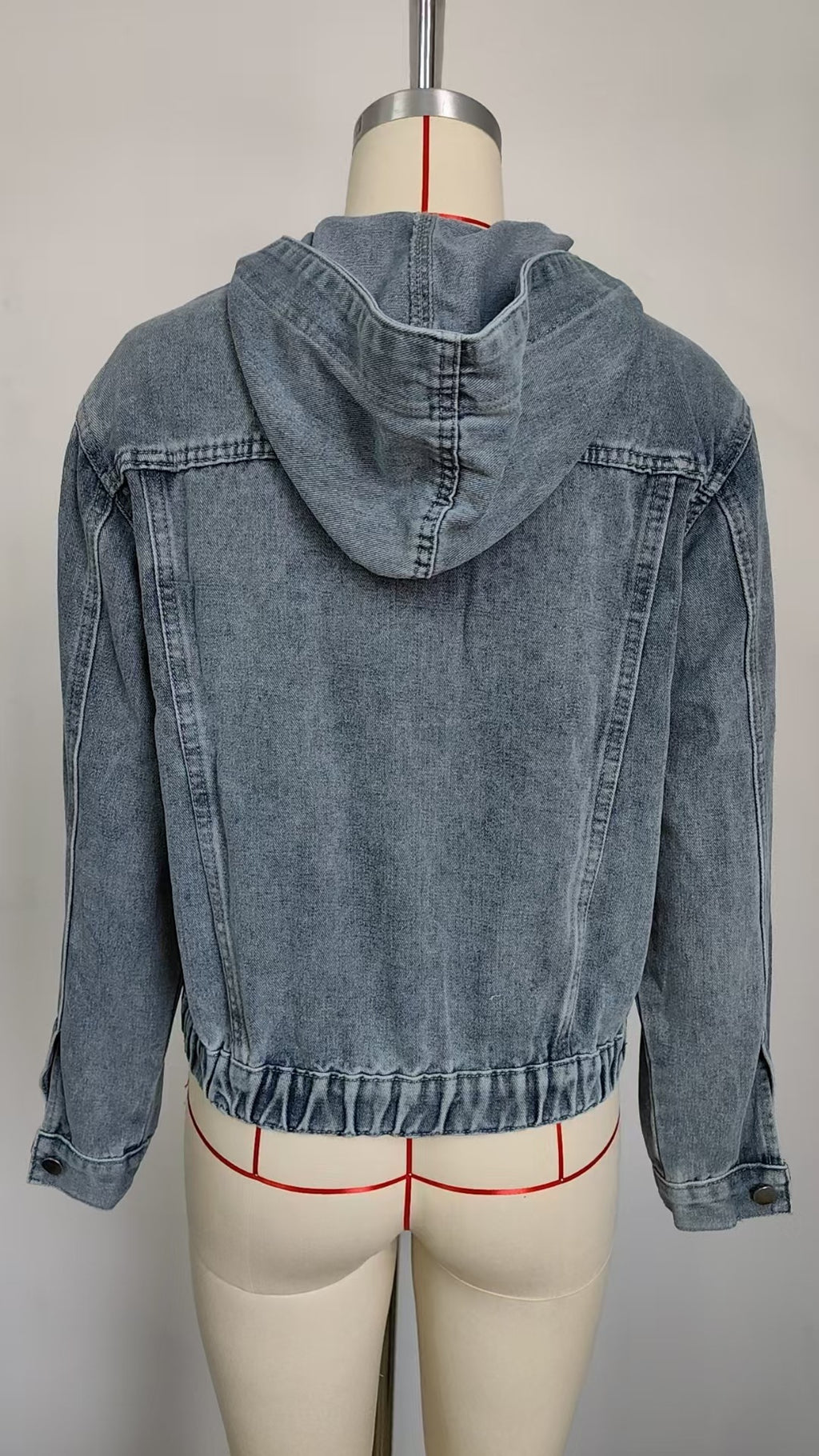 Relaxed Fit Washed Denim Hooded Jacket with Button Closure
