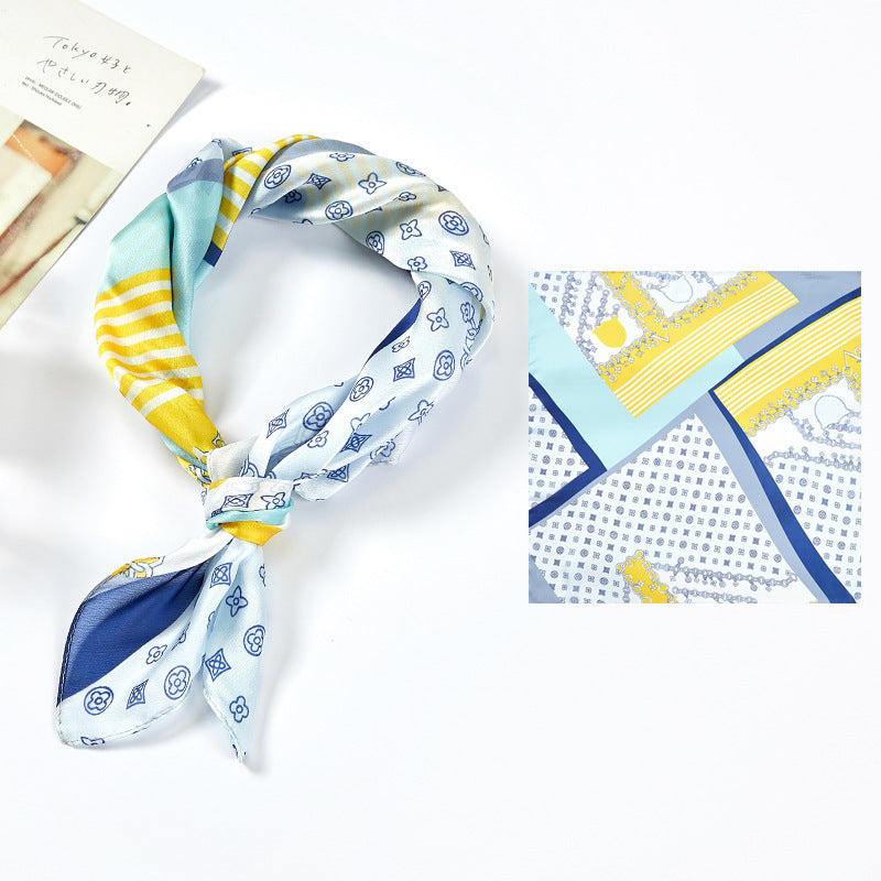 Chic Printed Silk-Feel Square Scarf 53x53cm