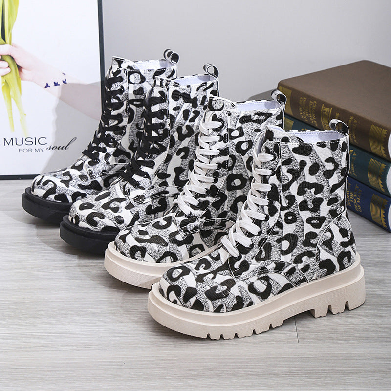 Zola Leopard Print Platform Combat Boots