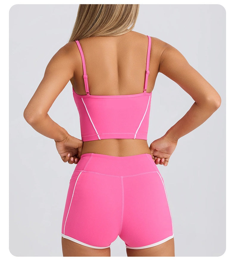 High Elastic Spaghetti Strap Crop Top and Shorts Fitness Activewear Set