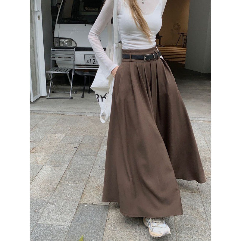 Elegant Pleated Maxi Skirt with Belt Urban Chic High Waist Flowy Design