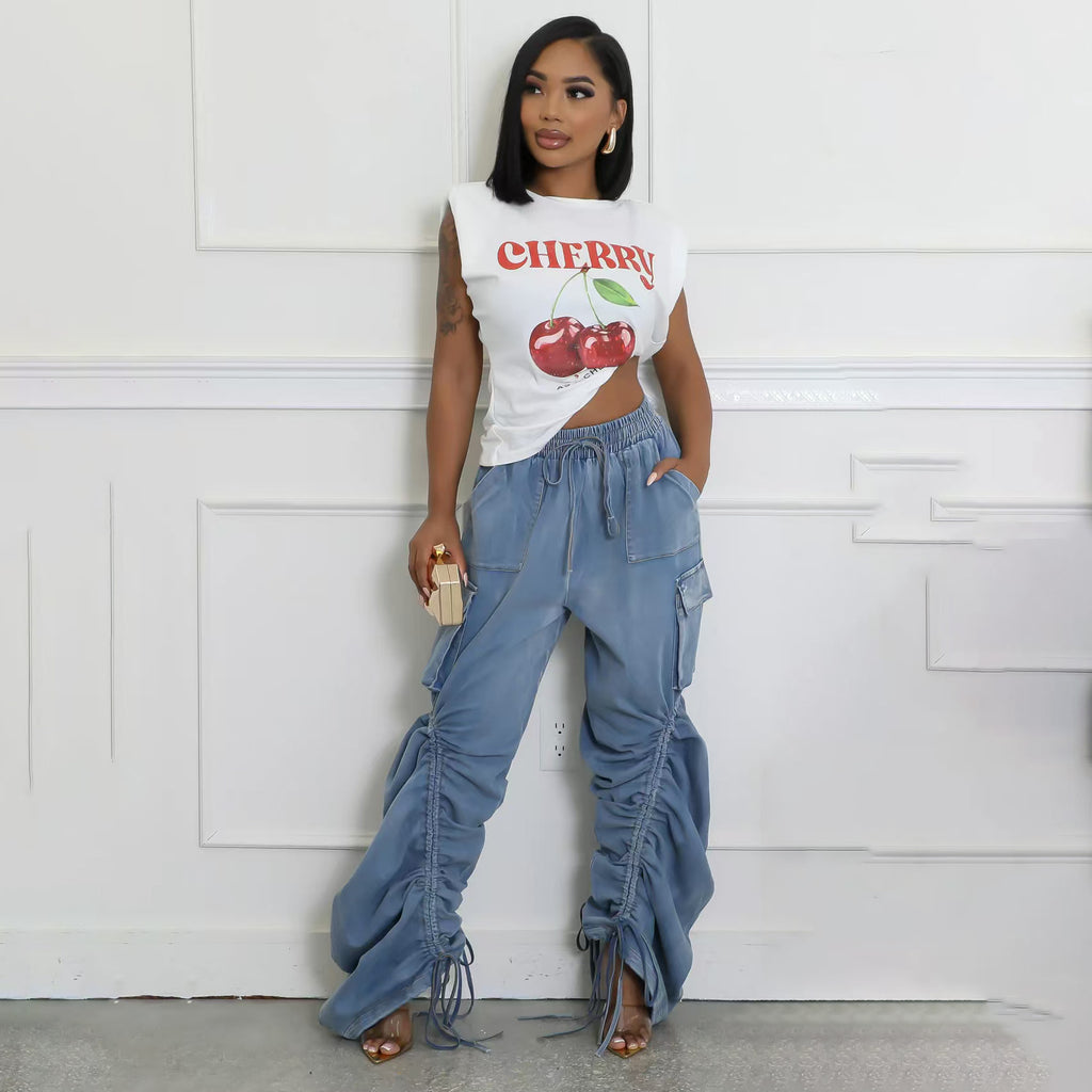 Rhea Ruched Drawstring Cargo Jeans