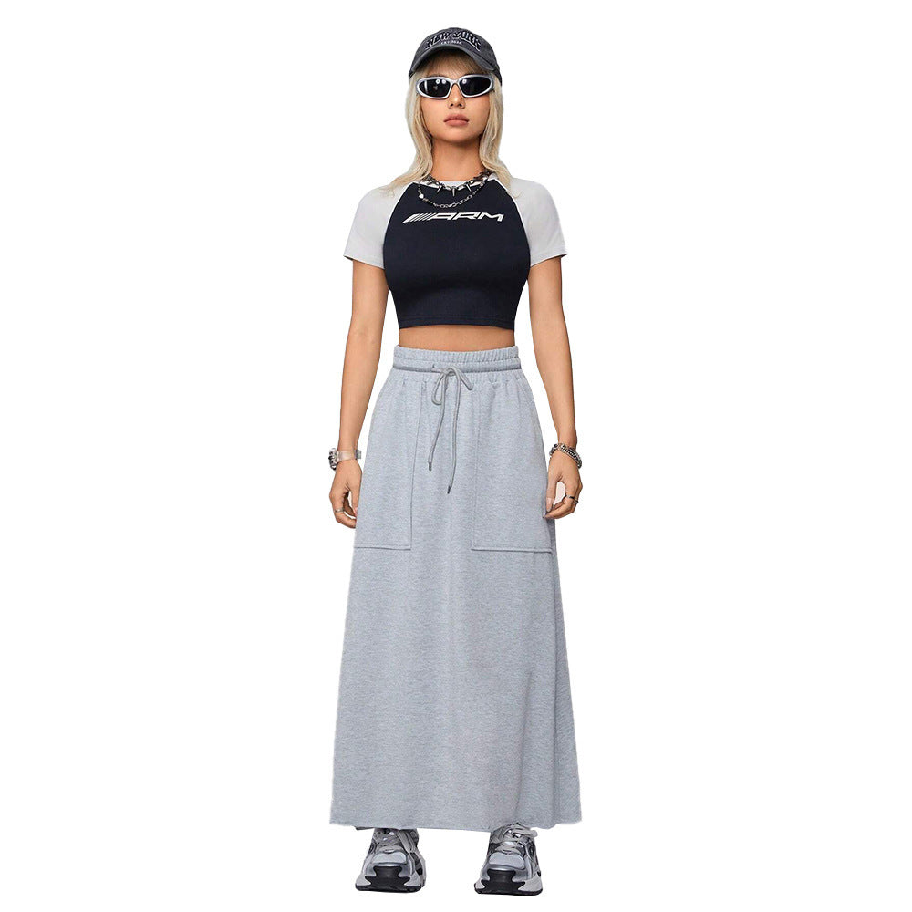 Relaxed Fit Flowy A Line Maxi Skirt with Drawstring Waist