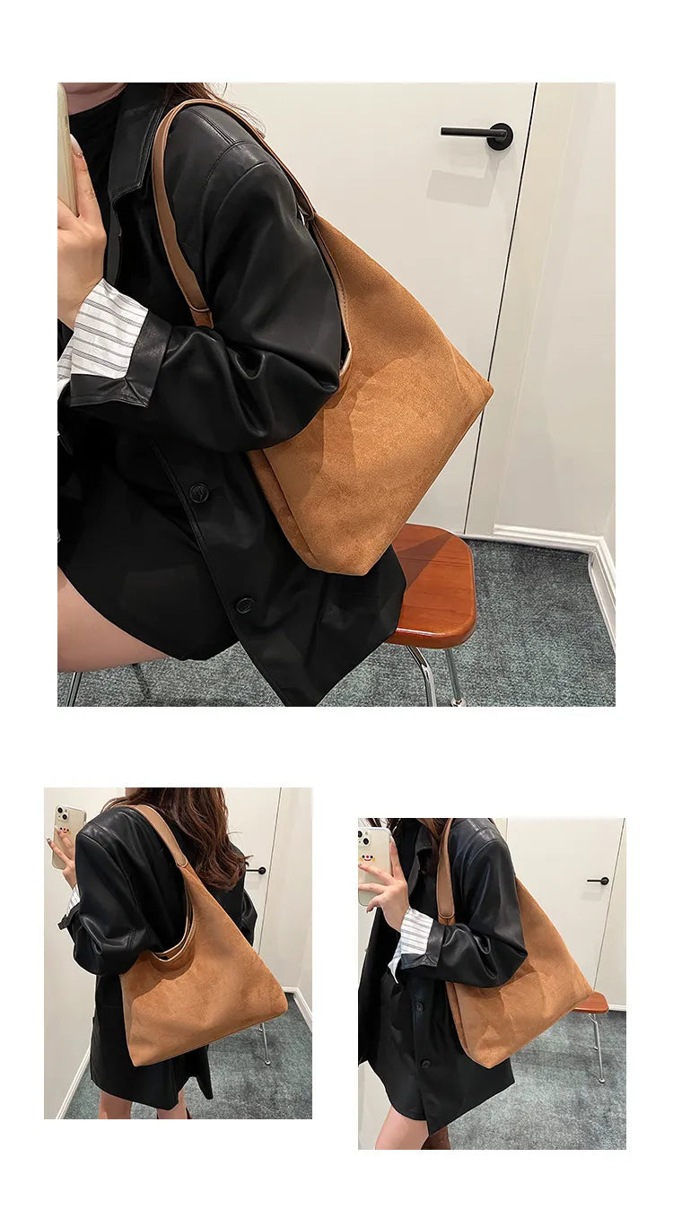 Chic Suede Hobo Shoulder Tote Bag