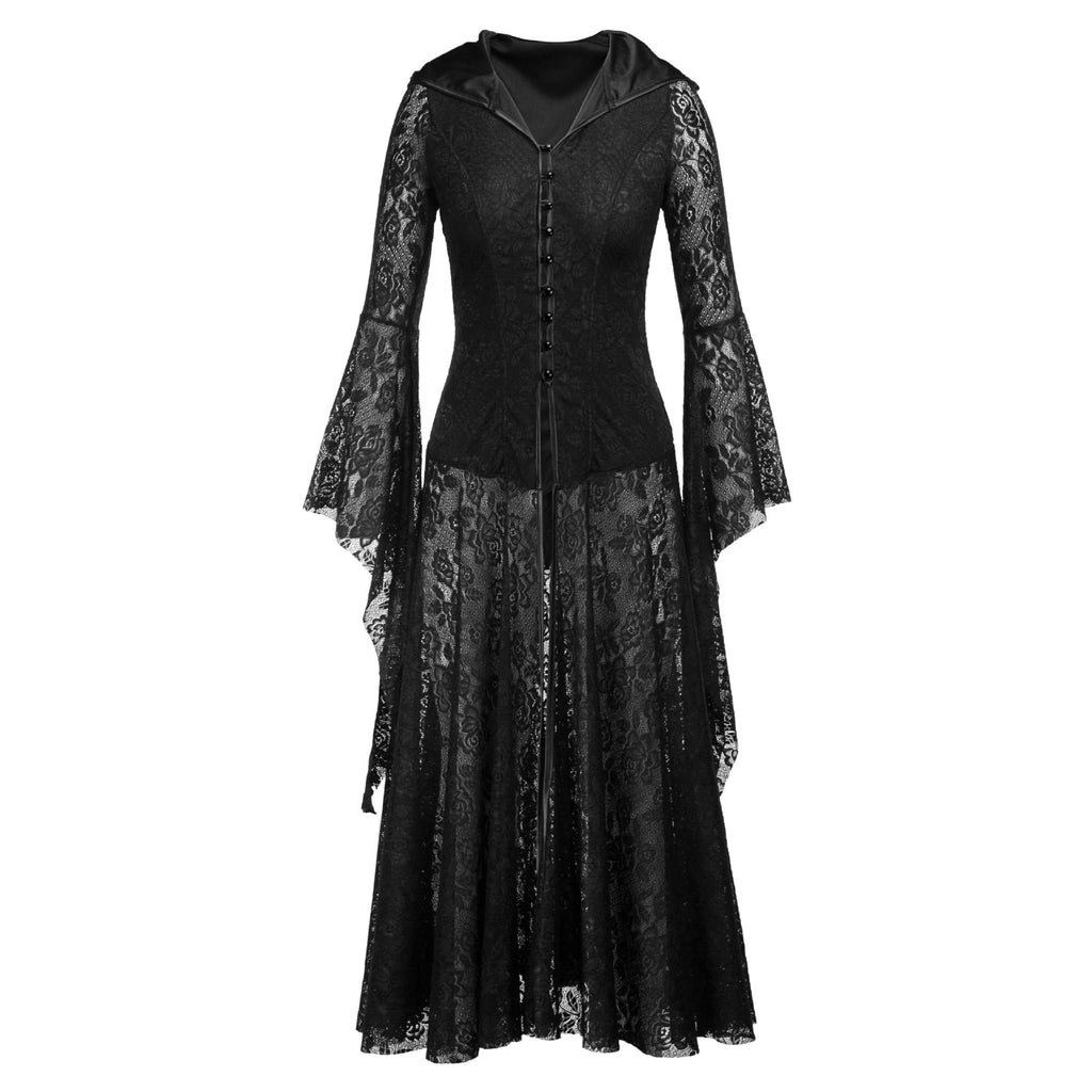 Gothic Lolita Lace Dress - Women's Black Ruffled Gown