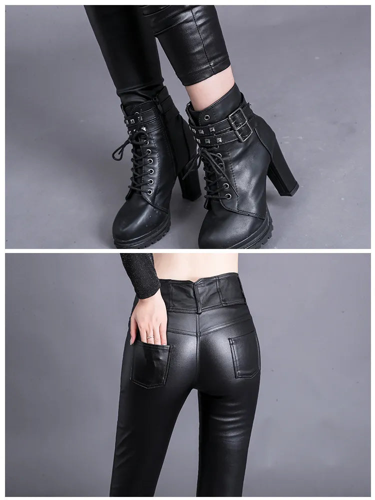 Women's High Waist Faux Leather Slim Fit Leggings