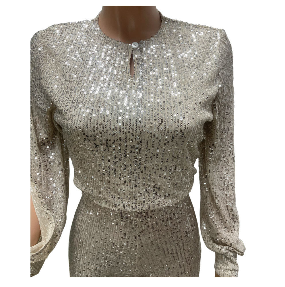 Sparkling Sequin Long Sleeve Romper - Elegant Party Jumpsuit