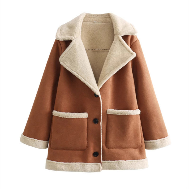 Cozy Camel Faux Shearling Double Sided Baggy Winter Jacket