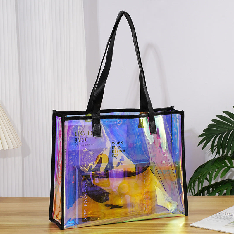 Trendy Transparent Holographic Tote Bag – Waterproof & Stylish