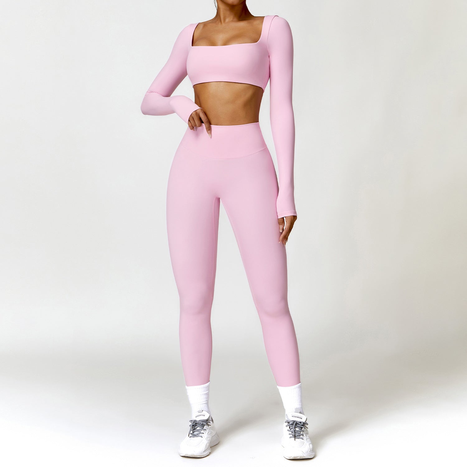 Excellent Quality Nude Feel Long Sleeve Crop Top and High Waist Leggings Activewear Set