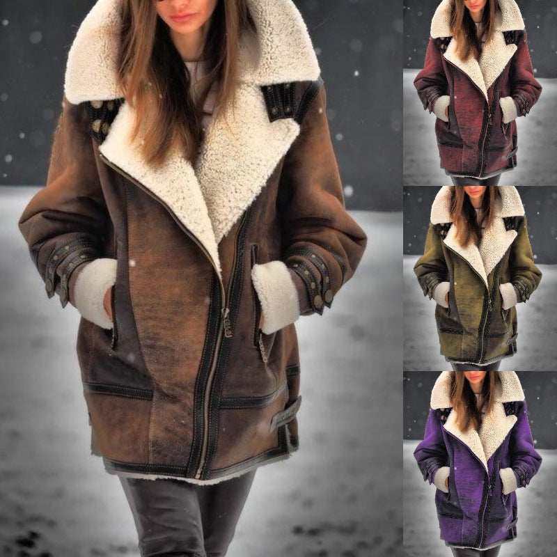 Cozy Faux Shearling Lined Aviator Jacket with Warm Lapel Collar for Winter