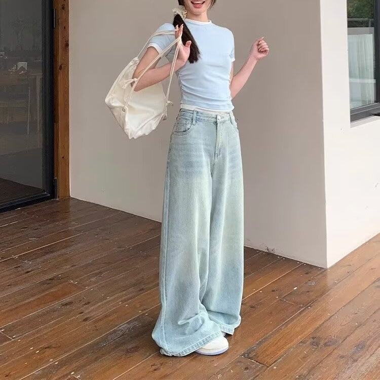 Retro Blue High-Waist Loose Wide Leg Jeans