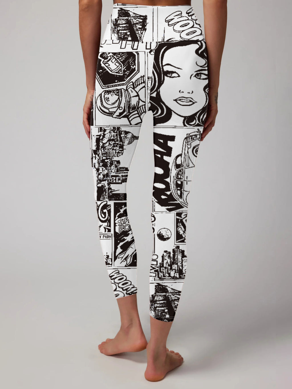 Bold Graphic Comic Strip Print High Waist Fitness Yoga Leggings