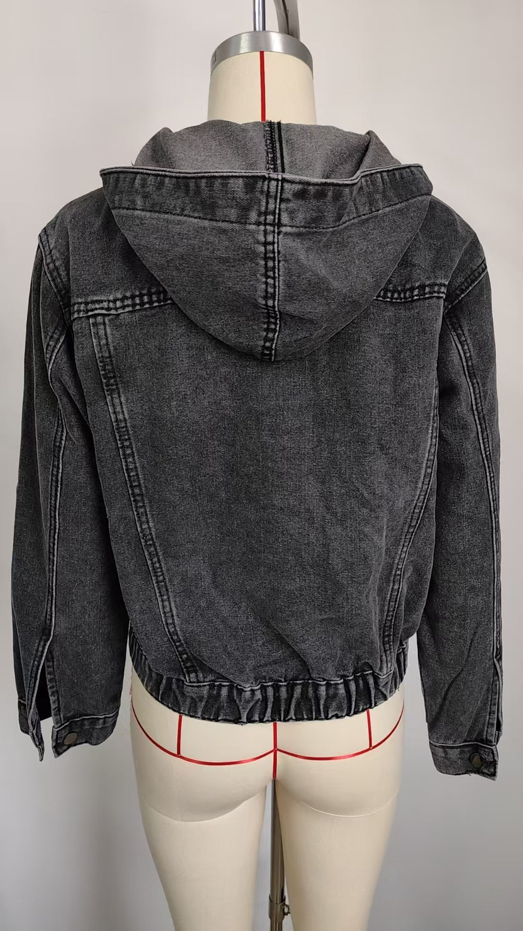Relaxed Fit Washed Denim Hooded Jacket with Button Closure