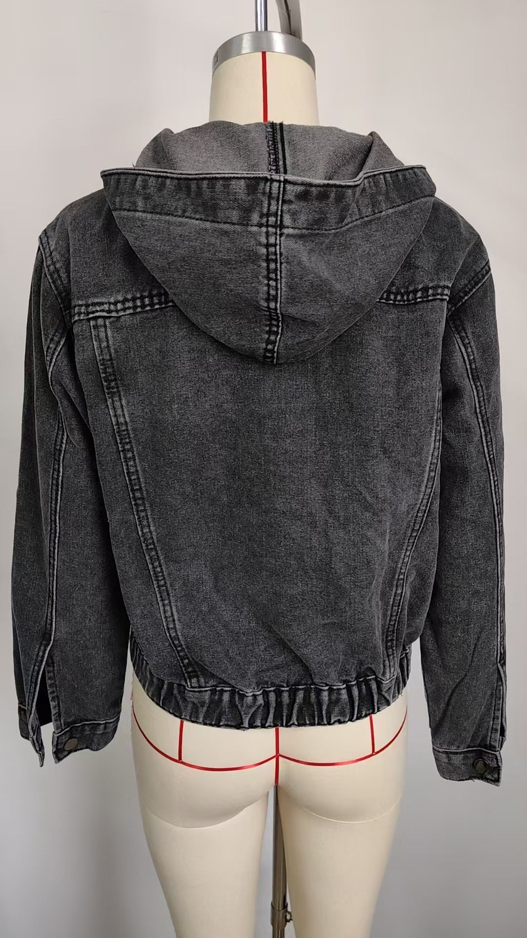 Relaxed Fit Washed Denim Hooded Jacket with Button Closure