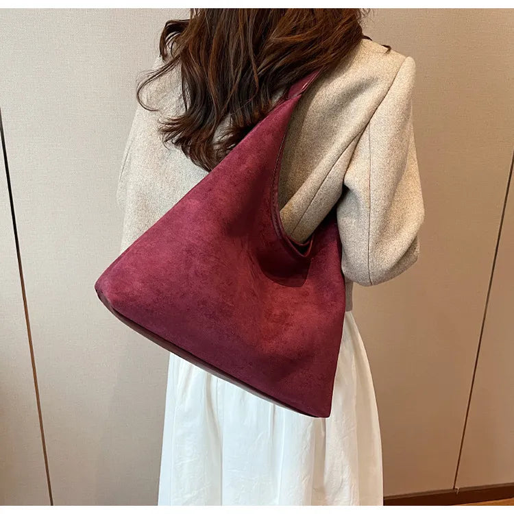 Chic Suede Hobo Shoulder Tote Bag