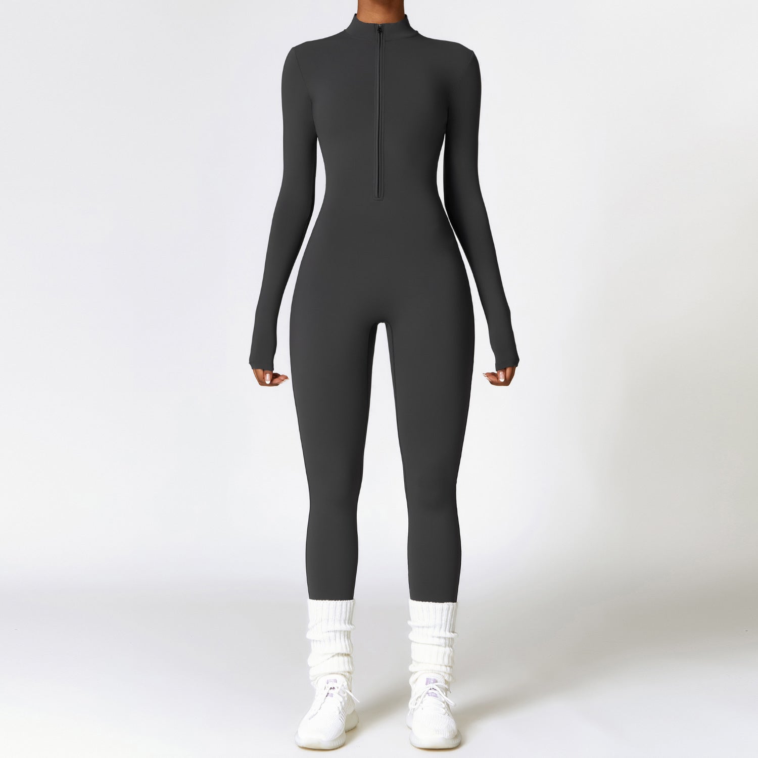 Cozy Fleece Lined Long Sleeve Activewear Jumpsuit for Winter Workouts and Leisure