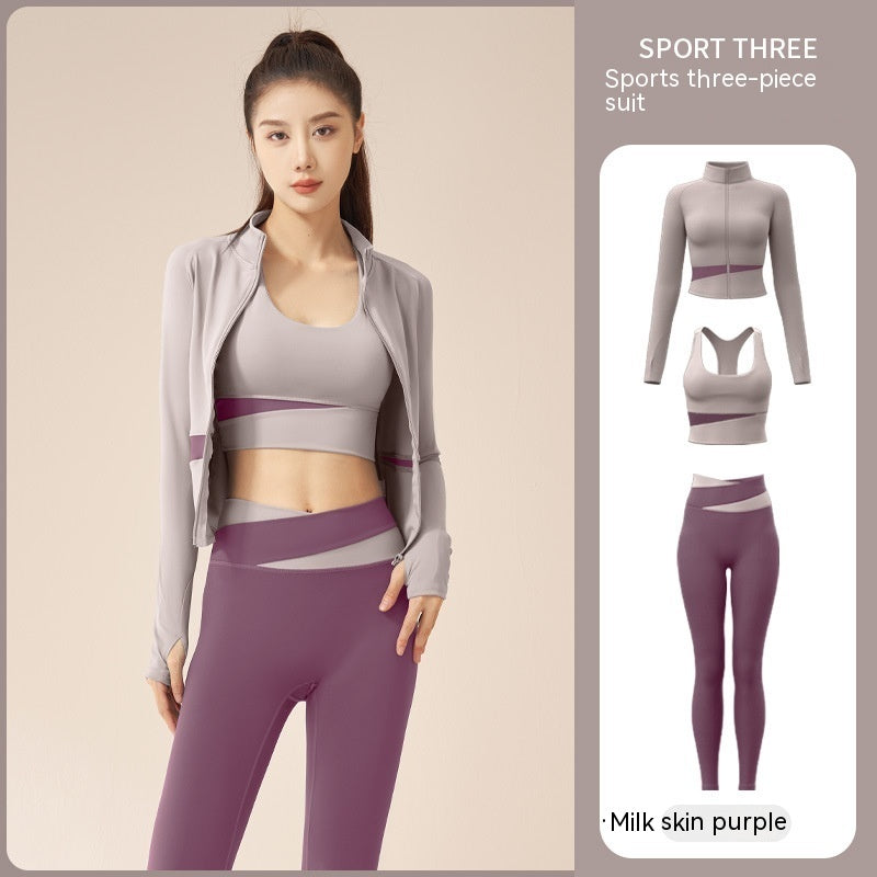 Performance Activewear Fitness Jacket Leggings Sports Bra Three Piece Set
