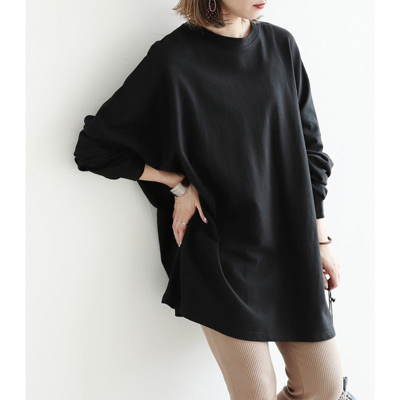 Effortless Relaxed Fit Cotton Pullover Top with Batwing Sleeves for Everyday Comfort