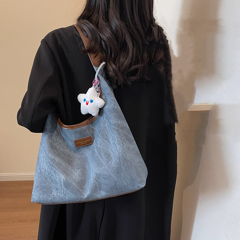 Chic Frosted PU Crescent Shoulder Bag - Everyday Hobo Tote