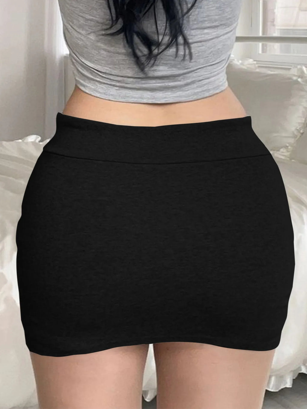 Chic Knitted Bodycon Mini Skirt with Adjustable Lace Up Waist