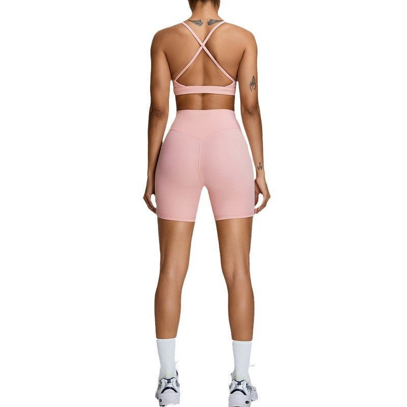 High Waisted Sculpting Workout Shorts and Racerback Sports Bra Set