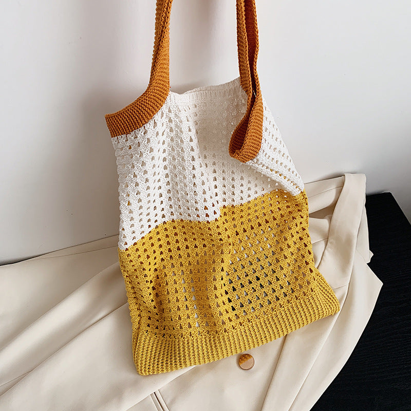 Boho Hollow Knit Shoulder Tote Bag