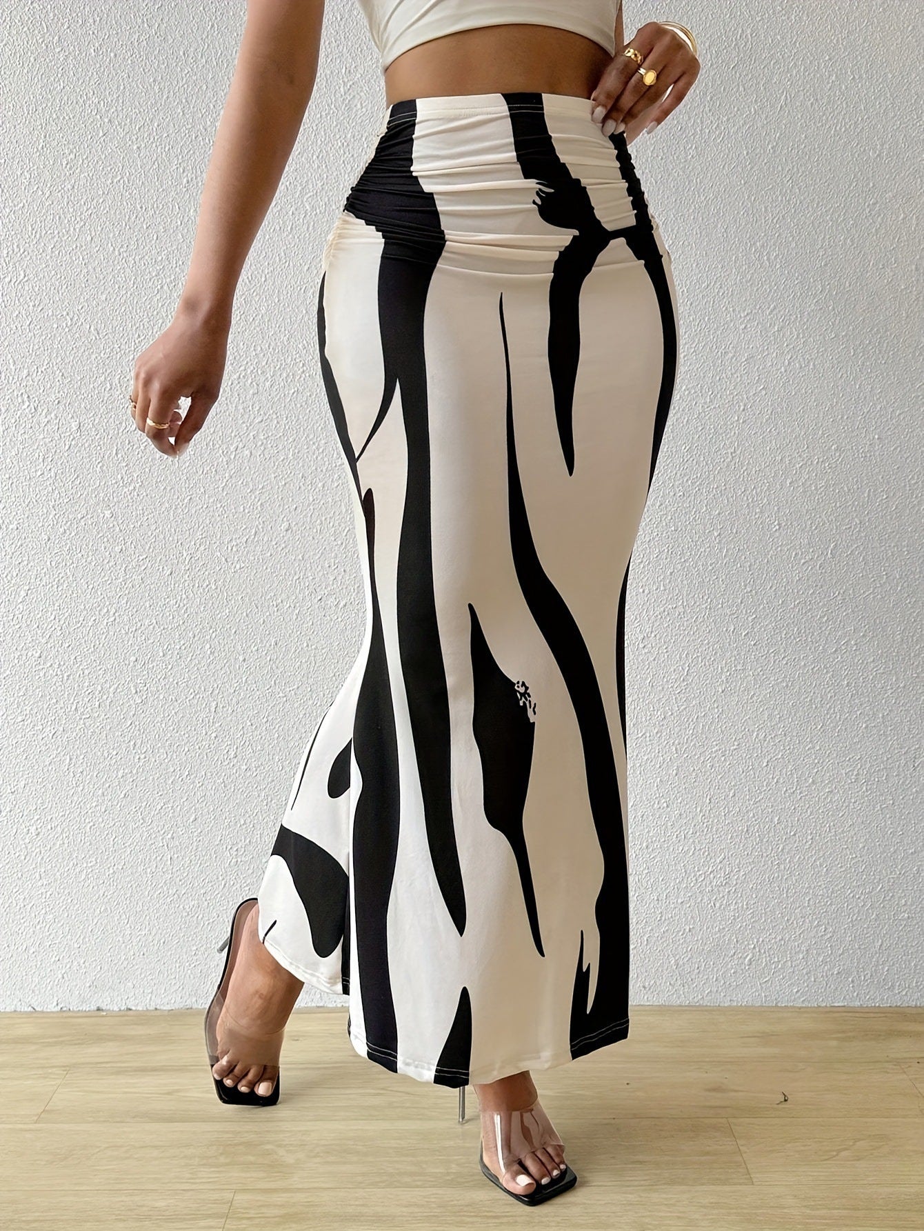Women's Printed & Solid Midi Skirt - Bodycon Pencil Style