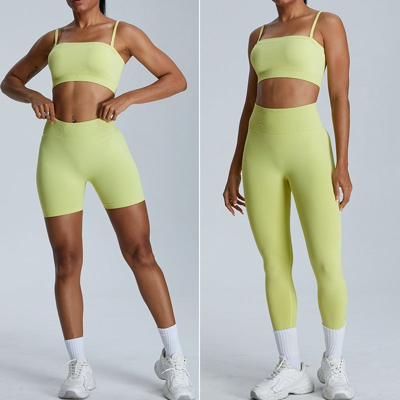 Effortless Seamless Workout Set with High Waisted Leggings and Strappy Sports Bra