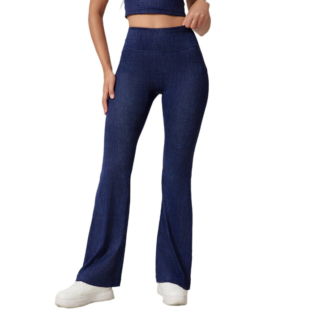 Ariana Vogue Seamless High-Waist Denim Print Flare Activewear Leggings