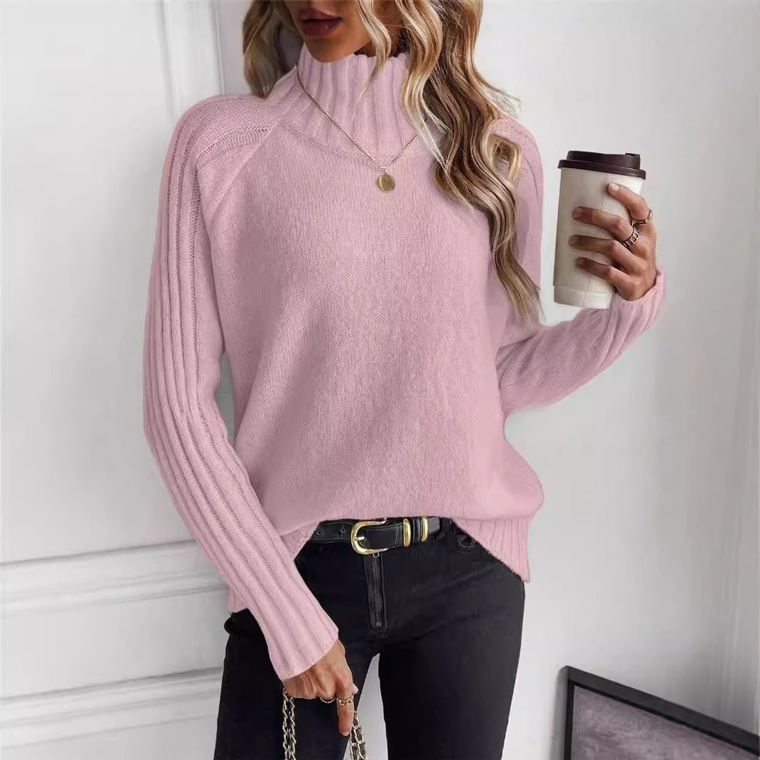 Cozy Knit Turtleneck Pullover Sweater with Elegant Raglan Long Sleeves for Autumn and Winter