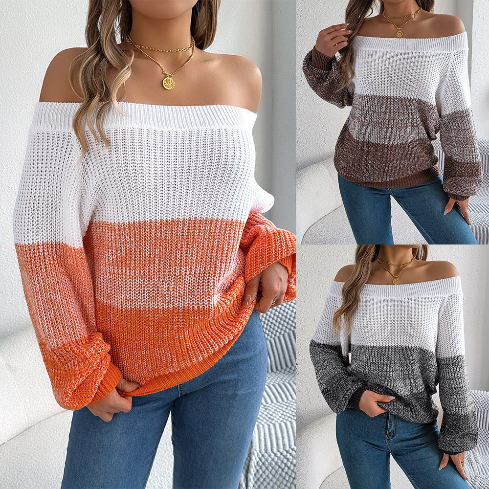 Casual Multicolor Striped Off The Shoulder Knit Sweater