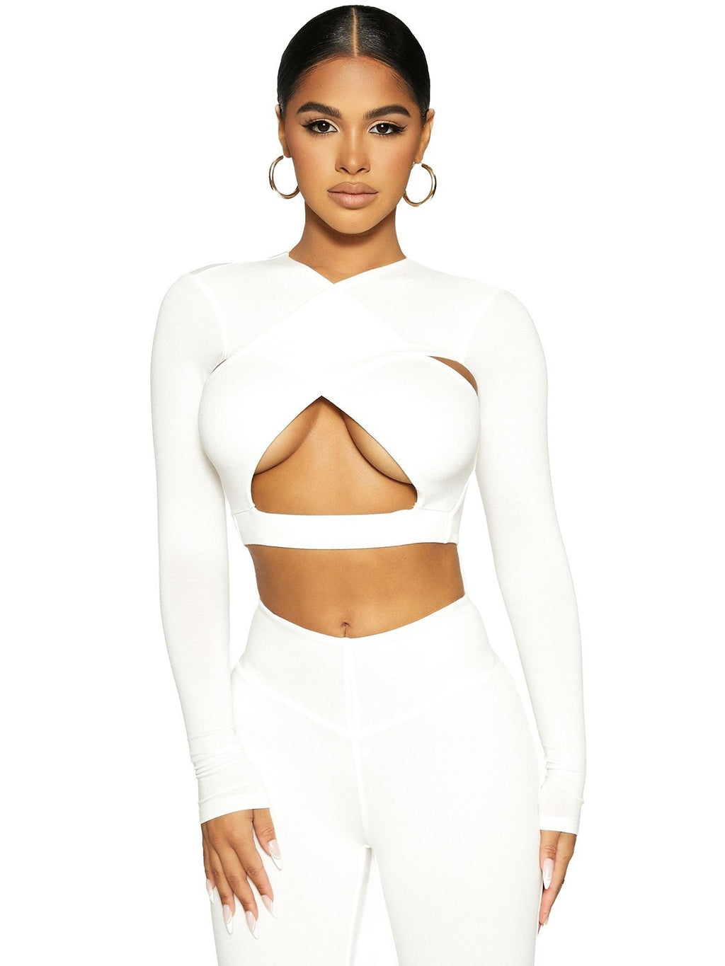 Chic Cut Out Long Sleeve Crop Top and High Waist Leggings Co-ord Set