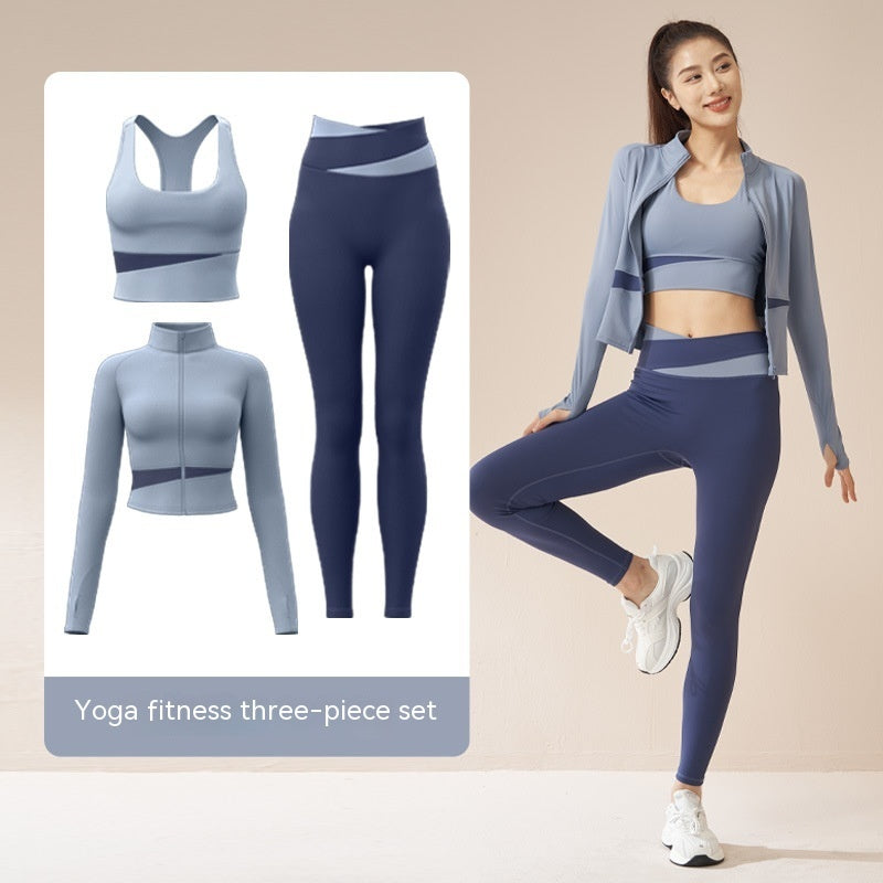 Performance Activewear Fitness Jacket Leggings Sports Bra Three Piece Set