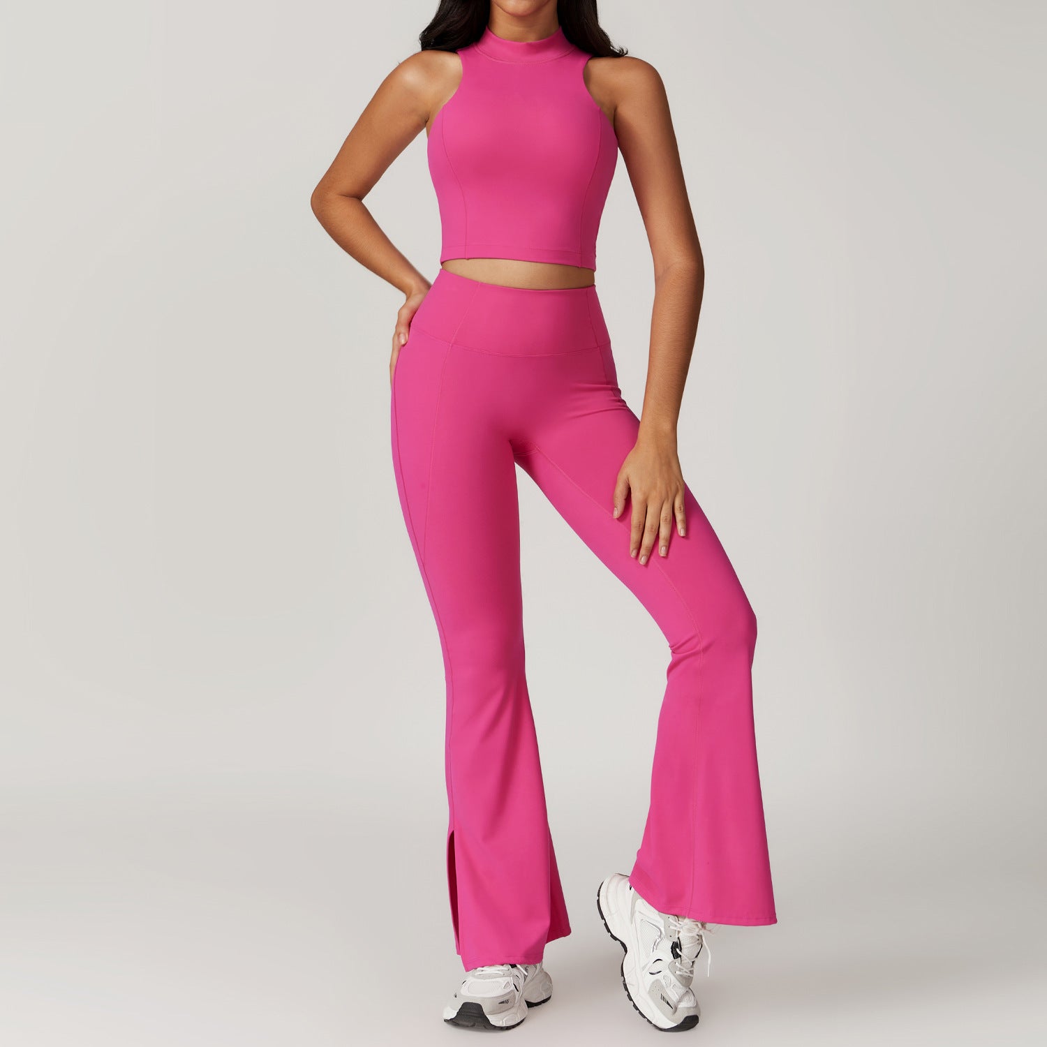 Sleek Mock Neck Crop Top and Athletic Skirt Set for Yoga and TrainingShort