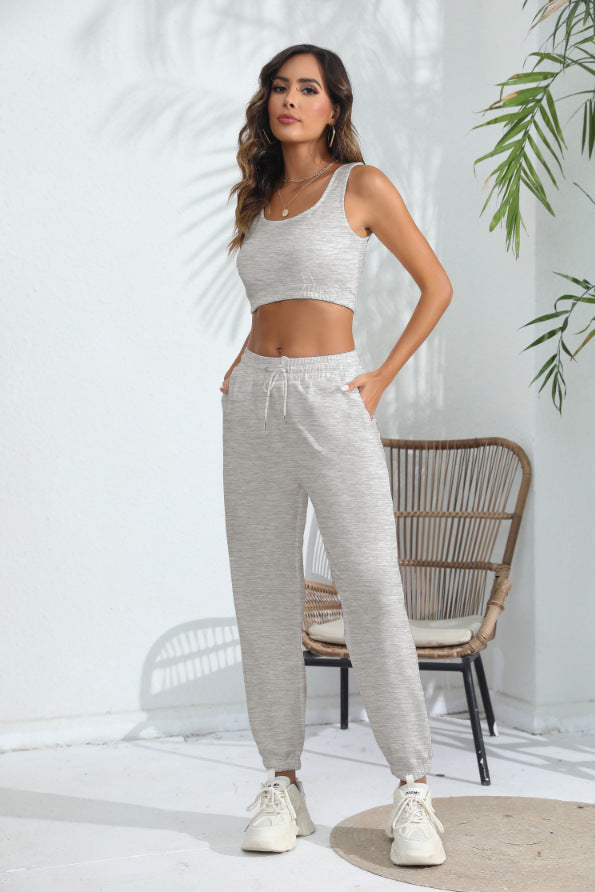 Women's Casual Cotton Cropped Tank Top & Jogger Set