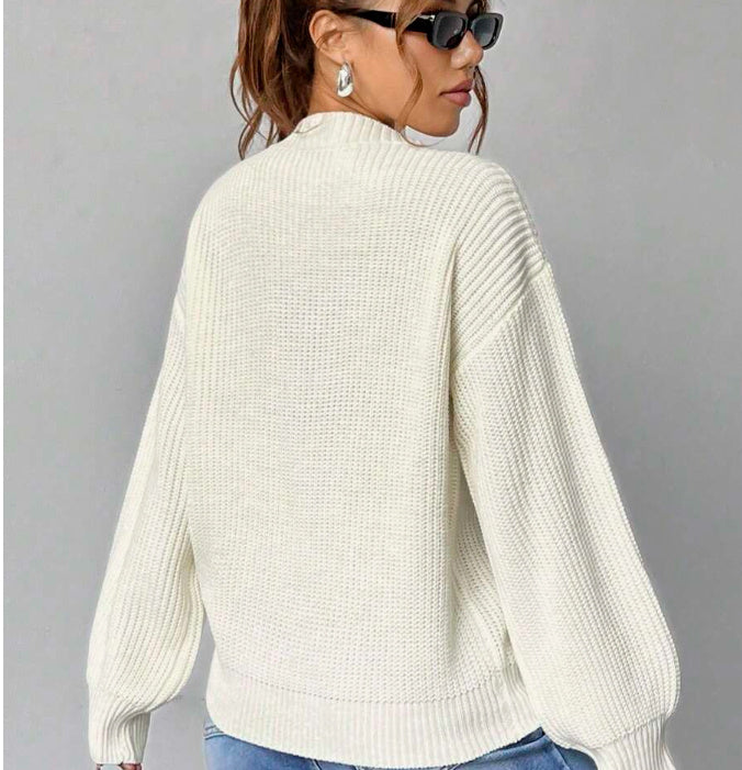 Effortlessly Relaxed V-Neck Ribbed Knit Pullover Sweater