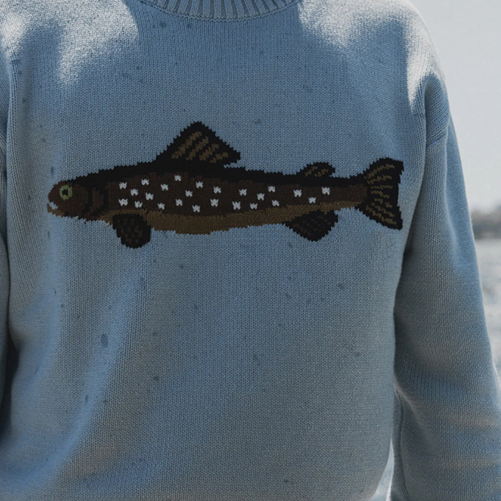Relaxed Fit Casual Knit Pullover with Whimsical Fish Design