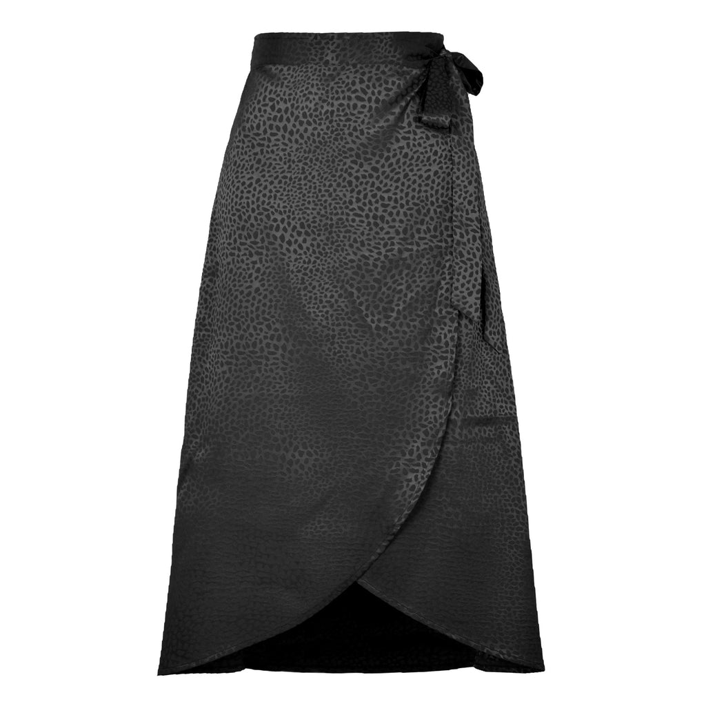 Elegant Jacquard High Waist Wrap Midi Skirt with Tie Detail